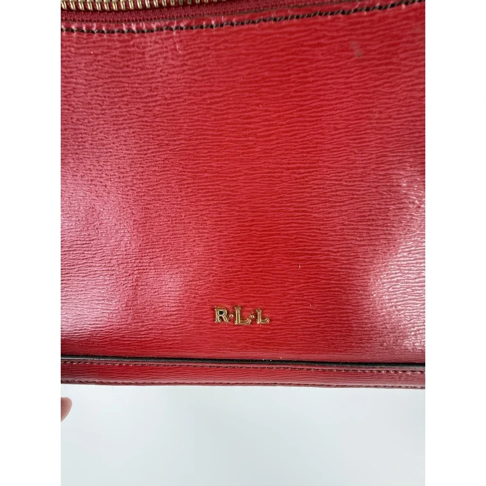 LRL Lauren Ralph Lauren Vintage Red Leather Gold‎ Zipper Purse Handbag